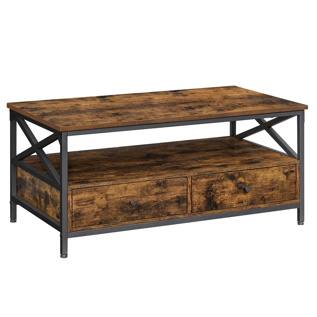 Table basse robuste anti-rayures 100 cm avec double rangement de salon