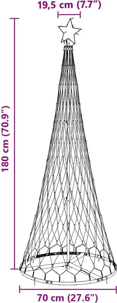Arbre de Noël 230 LED Multicolore 184 cm - Structure Métal Durable - 8