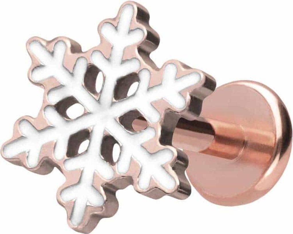 Ohrpiercing, Nasenpiercing Titan Labret mit Push Fit SCHNEEFLOCKE RoséGold Stablänge: 8mm | Stabstärke: 1mm
