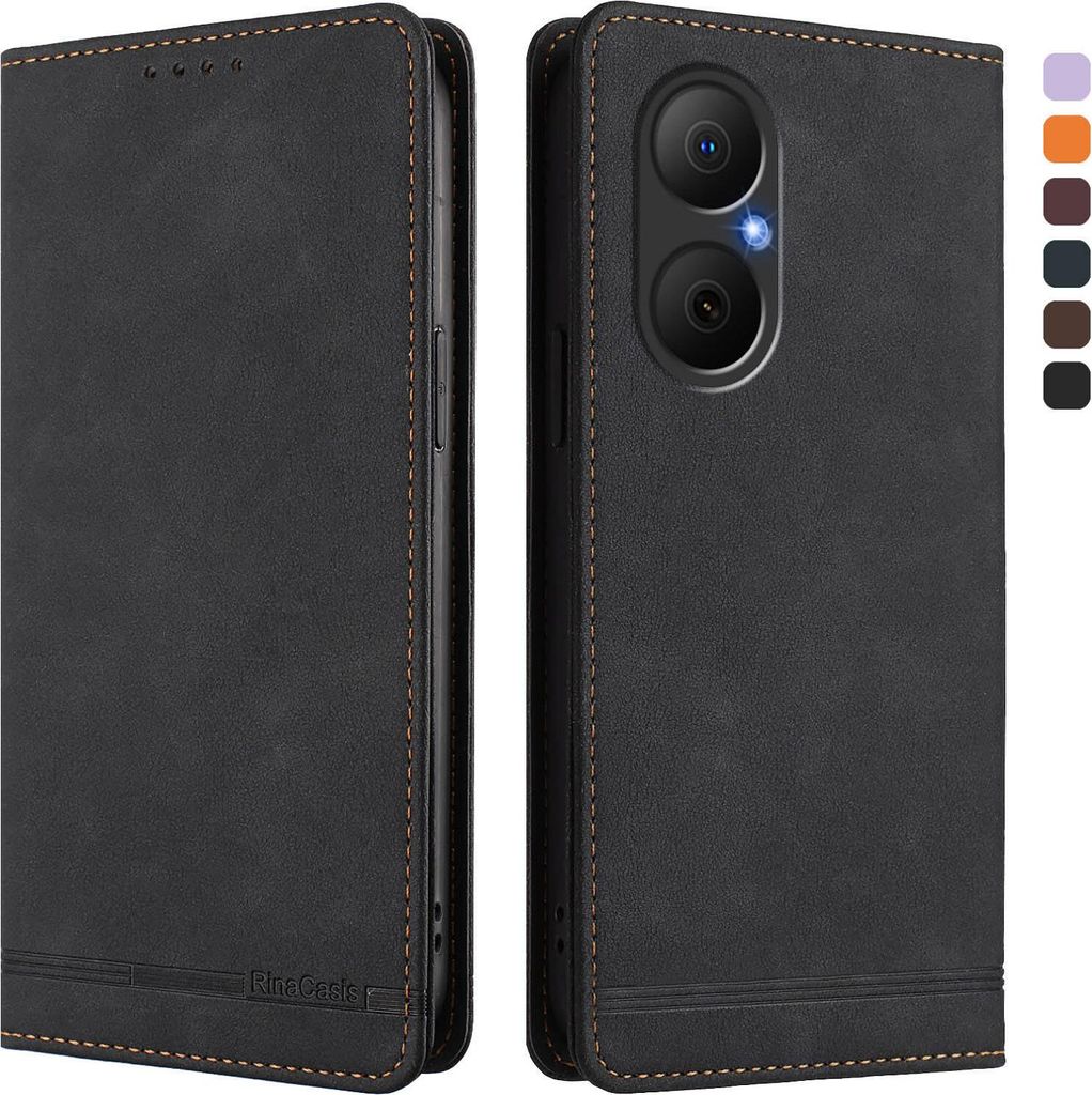 Hülle für Huawei Nova Y73, Retro Kunstleder Ständer Klapphülle mit Kartenfächer und Magnetische Schwarz