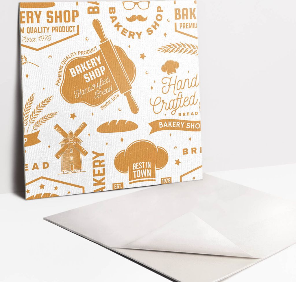 Fliesenaufkleber Set - 9 Stück Selbstklebende PVC Fliesen-Designs - Für Bad und Küche 30 x 30 - Bäckerei -Thema