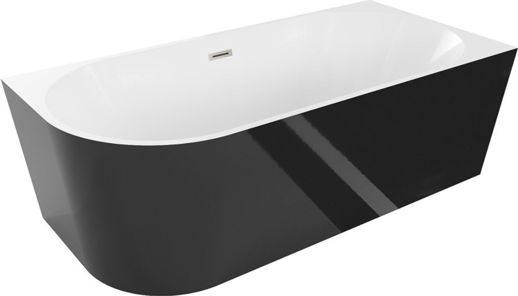 Mexen Mia freistehende rechteckige Badewanne 150 x 75 cm, weiß/schwarz, gebürsteter Nickelablauf - 52691507575P-97