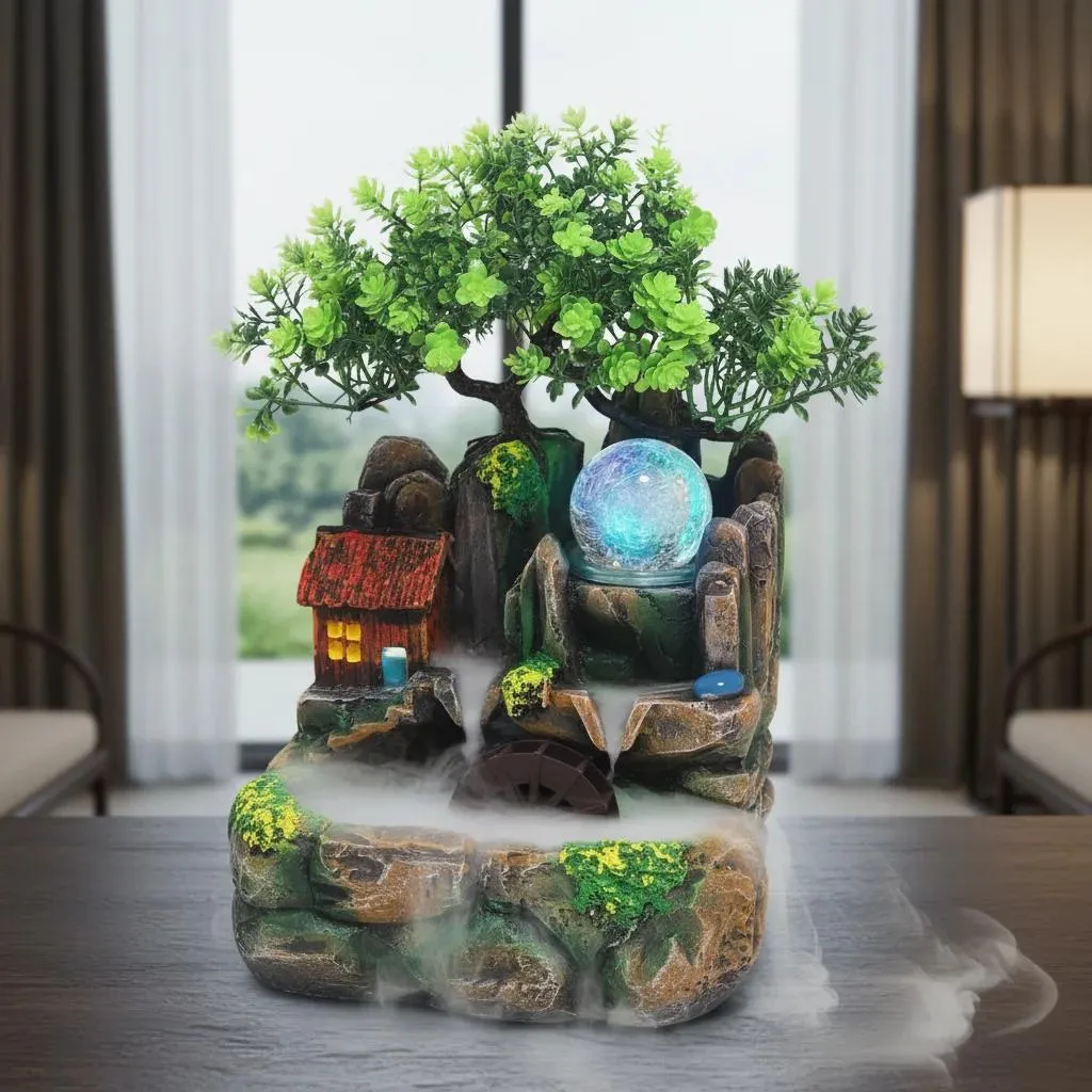 Fontaine zen lumineuse avec diffuseur de brume et cascade d'eau - 2