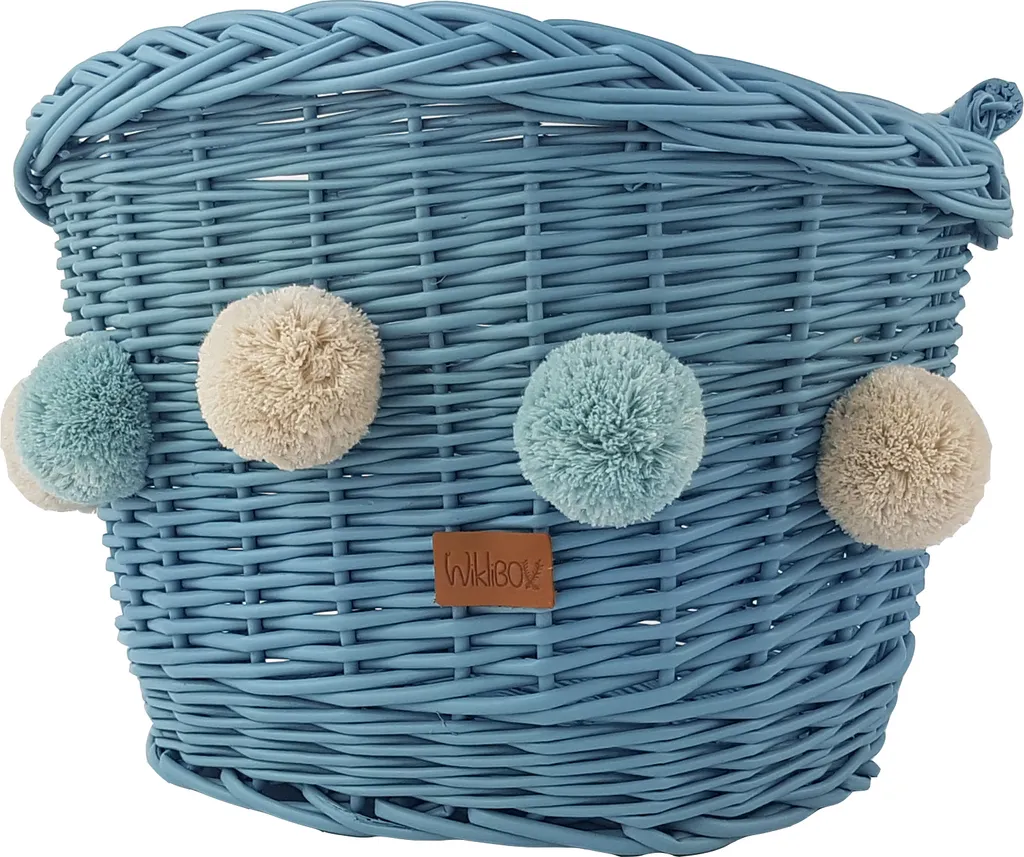 Panier Vélo Osier WikliBOX 41x33x29 cm avec Crochets et Pompons Bohème