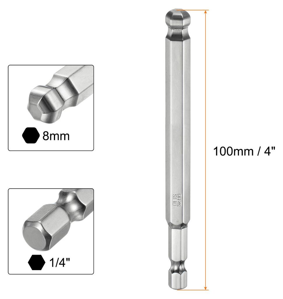 2 Stš¹ck Kugelkopf Innensechskant Schraubendreher 8mm (H8.0) Sechskantschaft Ball End Hex 100mm Lange Magnetischen 1/4" S2 Legierter Stahl Schrau...