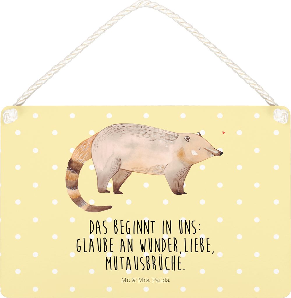 Mr. & Mrs. Panda Schild Nasenbaer DIN A4 - Gelb Pastell - Geschenk, Deko Wandbild, Nasenbär, Lustige Sprüche, Rüsselbär, Holzschild, holzbild, ...