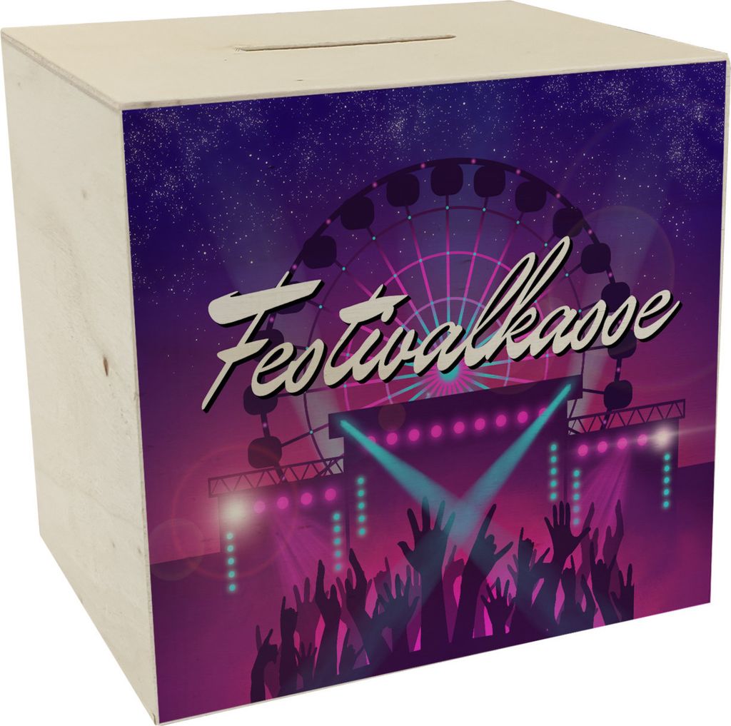 Festivalkasse Spardose aus Holz für das nächste Konzert Produktbild 