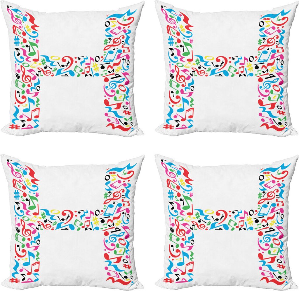 ABAKUHAUS Buchstabe H Kissenbezug Set (4 Stück), Hauptstadt Musical Glücklich, Moderner Doppelseitiger Digitaldruck, 50 cm x 50 cm, Mehrfarbig