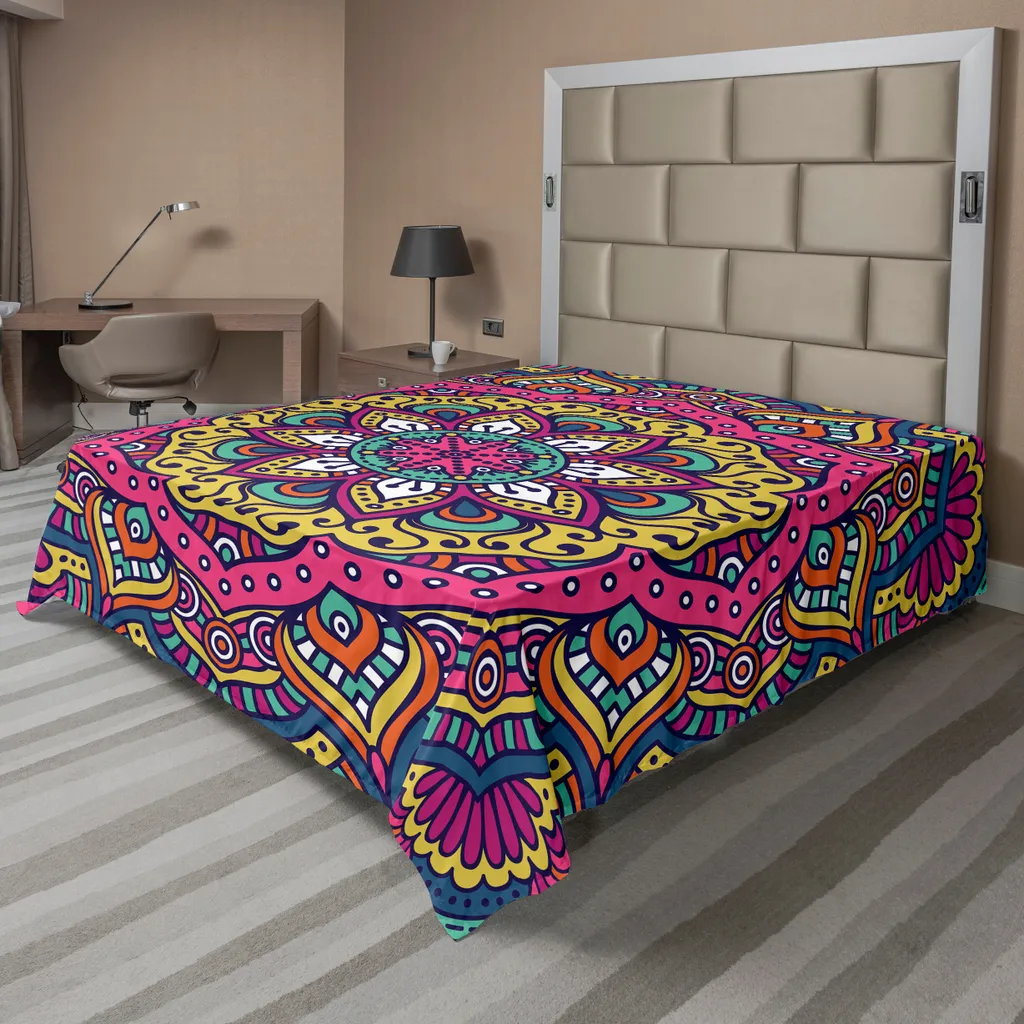 Drap de lit Mandala grand format 266x260cm anti-décoloration blanc