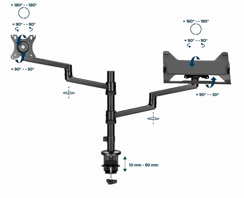 Support Écran 32" et PC Portable Ajustable Charge 8kg Gembird MA-DA-04