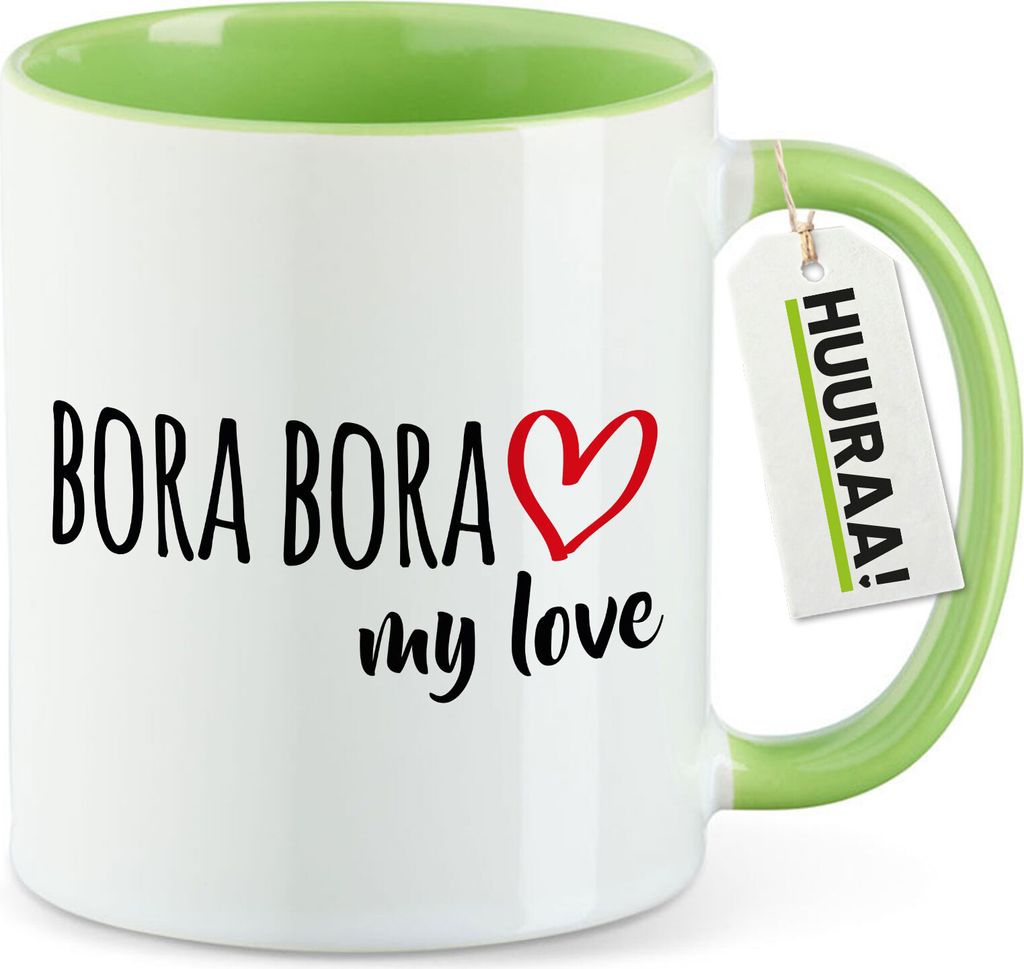 Huuraa Kaffeetasse Bora Bora my love 330ml Grün Keramik Kaffeebecher Geschenkidee