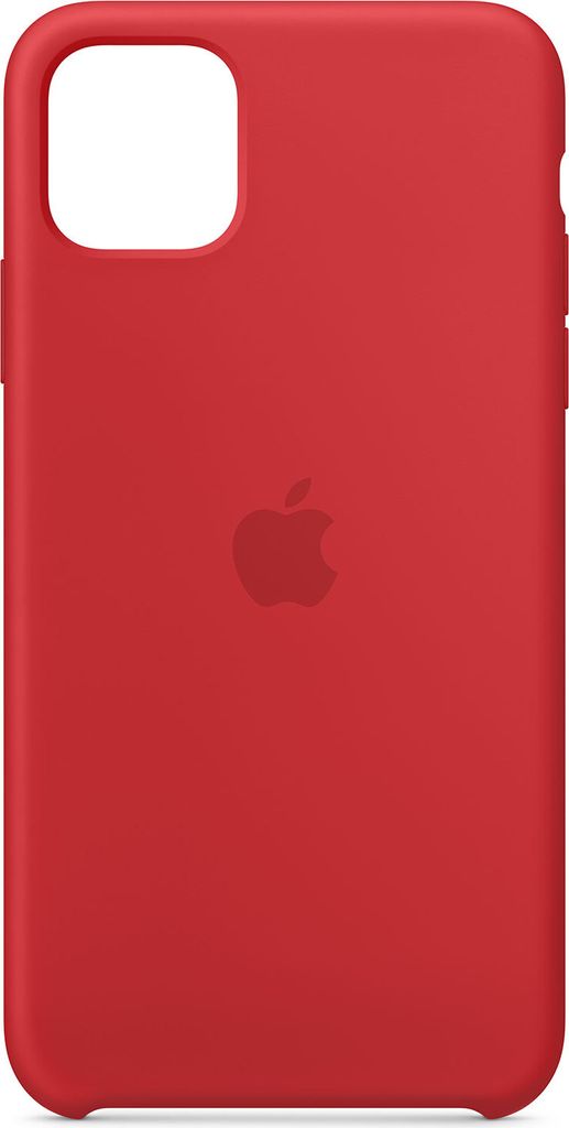 A red iPhone case with an Apple logo.