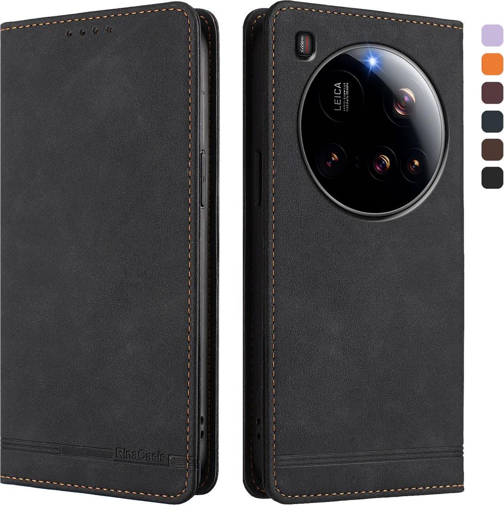 Hülle für Xiaomi 15 Ultra, Retro Kunstleder Ständer Klapphülle mit Kartenfächer und Magnetische Schwarz