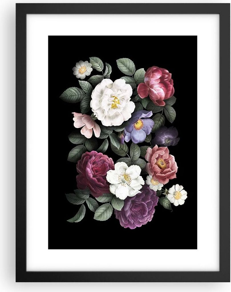 Gerahmtes Poster - Schwarzer Rahmen - Blumen Blumenstrauß Komposition - 30x40 cm - Wand Bild - Wanddeko - Wandbilder - Kunstposter - Wandposter - ...