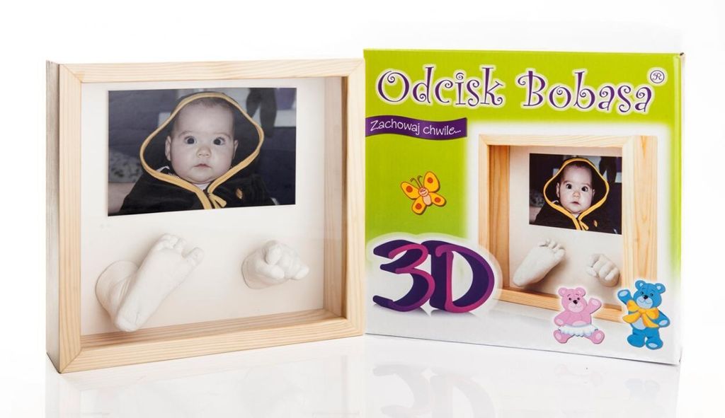 3D Baby Abdruck-Set mit Holzrahmen, Gel-Masse für Hand- & Fußabdruck, 2 Gips-Sets