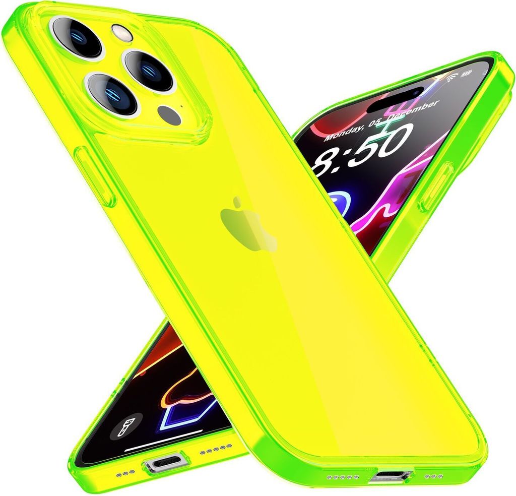 Neon Hülle für iPhone 14 Pro, Durchscheinend Bunt Handyhülle Cover Schutzhülle Gelb