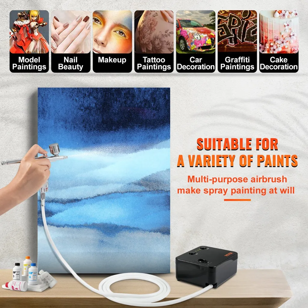 Set di aerografi a doppia azione con pistola per verniciatura, compressore d'aria da 30 psi ± 15 %, set di pistole per aerografo da 220 V per make-up, manicure, tatuaggi, design pittorico, arti e mestieri, decorazione alimentare - 6