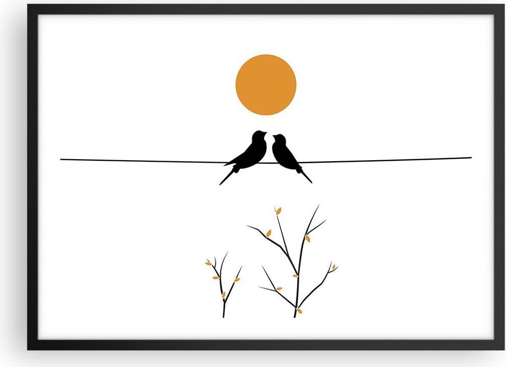 Gerahmtes Poster - Schwarzer Rahmen - Bild Vögel Sonne - 70x50 cm - Wand Bild - Wanddeko - Wandbilder - Kunstposter - Wandposter - Bilderrahmen - ...