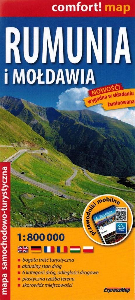 Rumänien und Moldawien 1:800.000. Laminierte Straßen- und Produktbild 