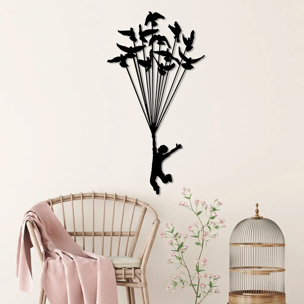 Décoration Murale pour Salon Flying Boy 3 Métal Noir 45 x 85 cm