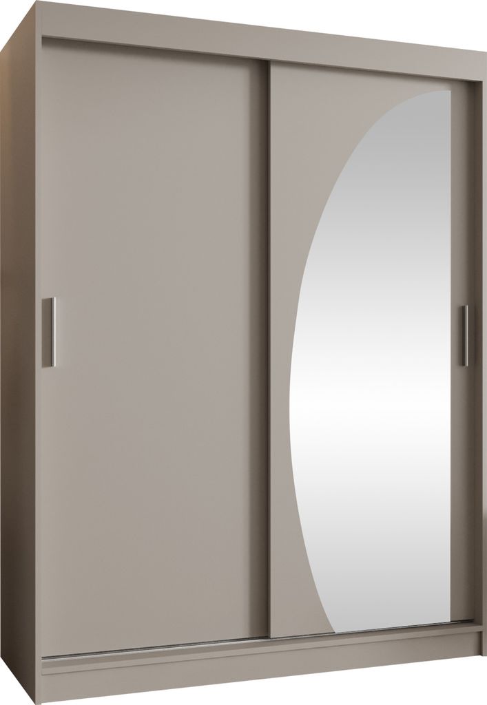 MIRJAN24 Kleiderschrank Wika 150, Schwebetürenschrank mit zwei Kleiderstangen, Garderobe (Farbe: Cashmere, Größe: 150 cm, ohne Schubladen)