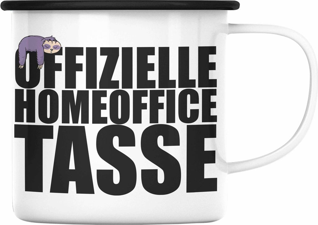Trendation - Offizielle Homeoffice Emaille Tasse Faultier Lustig - Geschenk Männer, Home Office Spruch KaffeEmaille Tasse Beidseitig Bedruckt (Sch...