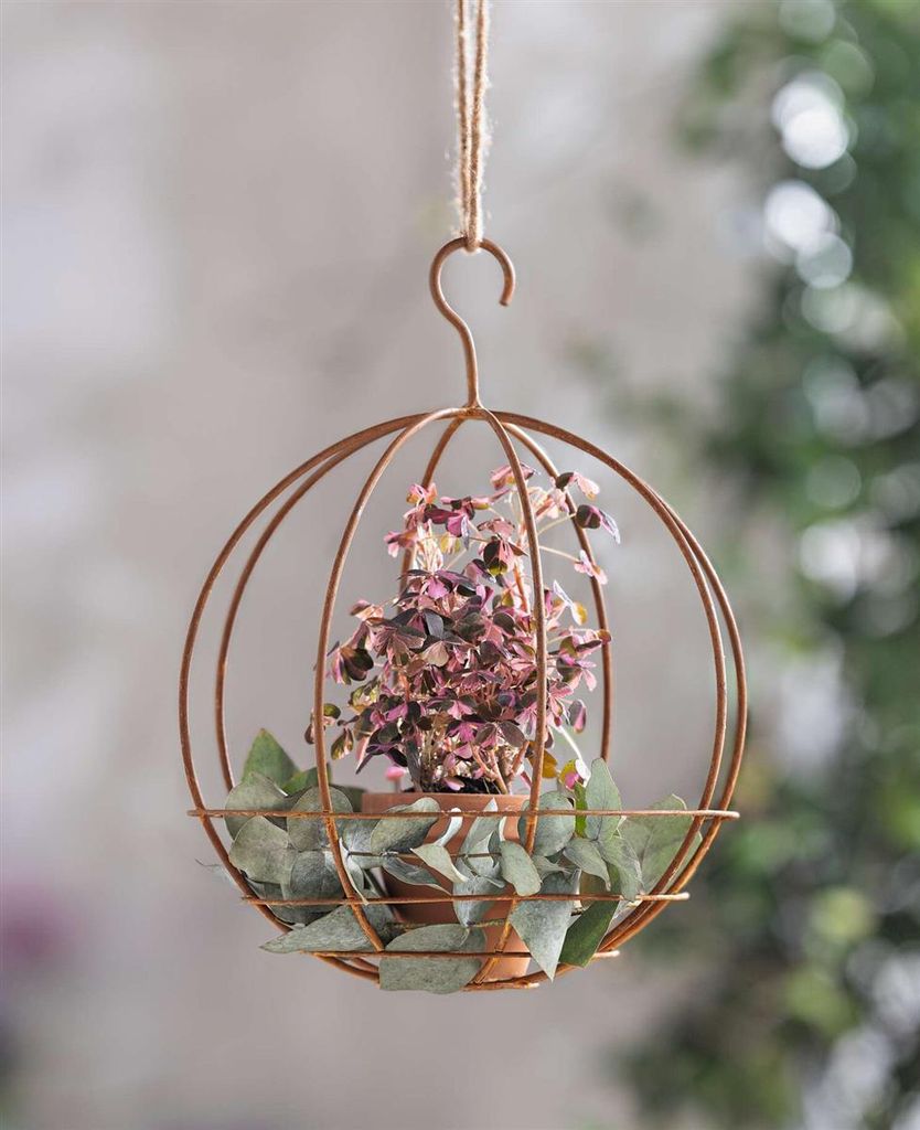 Dekohänger "Kugel" aus Metall mit Rost Finish, Ø 25 cm, Deko-Anhänger mit Haken, Metallkugel hängend, Übertopf, Hängetopf