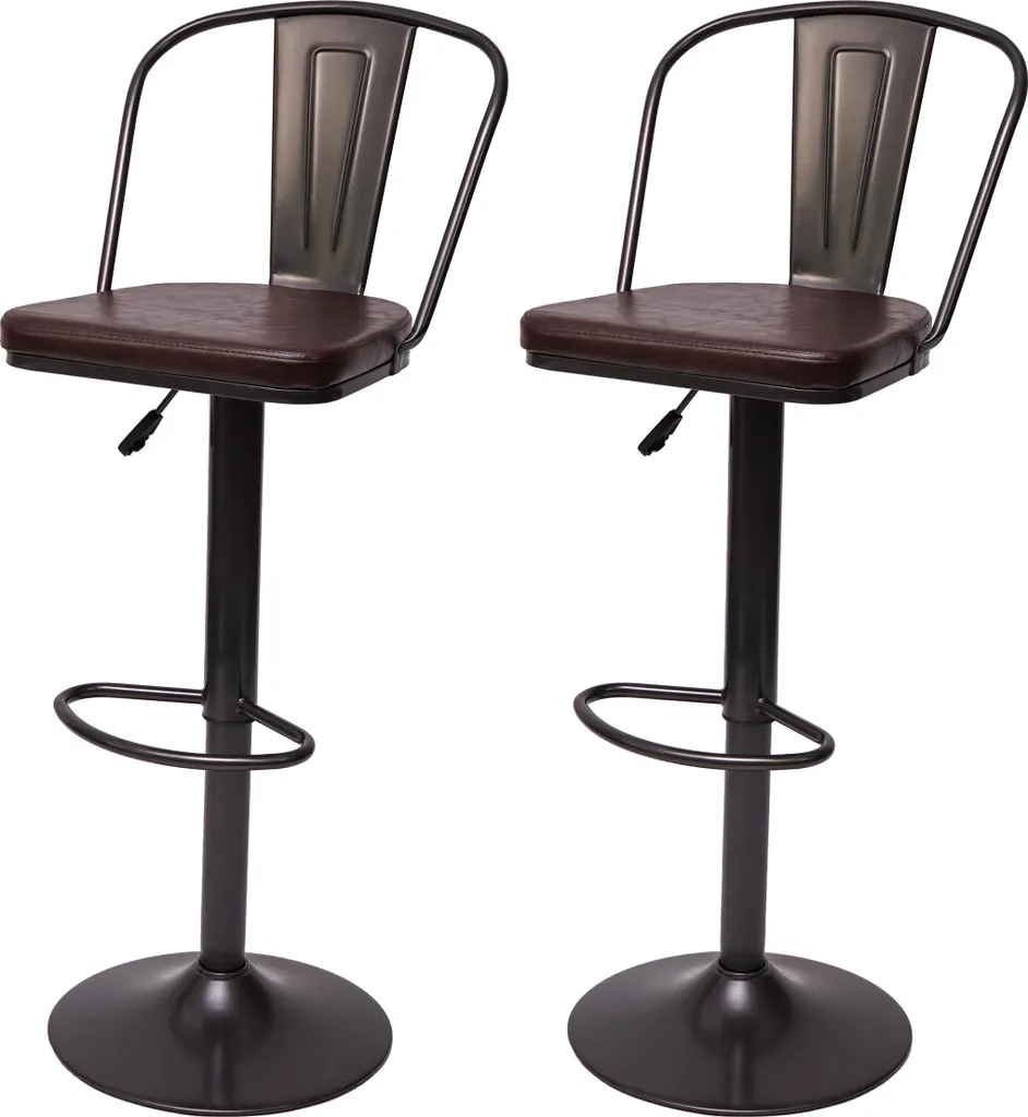 HWC-H10a Set 2 Sgabelli Bar Industriali Marrone Vintage | Girevoli