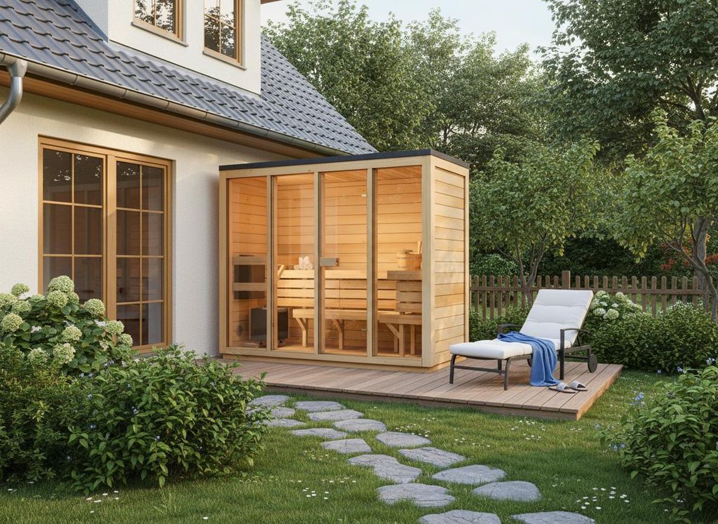 FinnTherm Gartensauna Kuuma L in Naturbelassen, 242x111cm für bis zu 4 Pers.