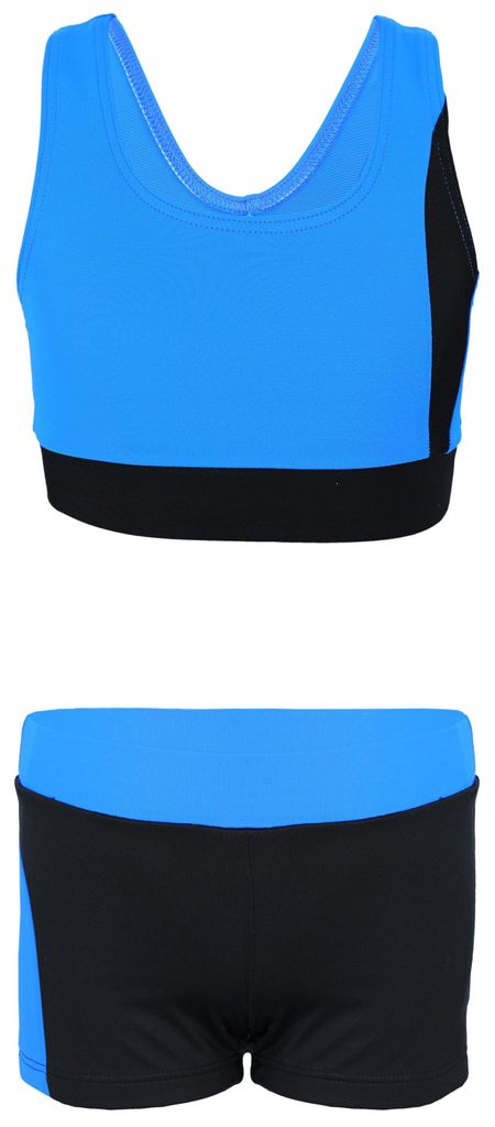 Aquarti Mädchen Sport Bikini - Racerback Bustier & Badehose, Farbe: Schwarz / Blau, Größe: 146
