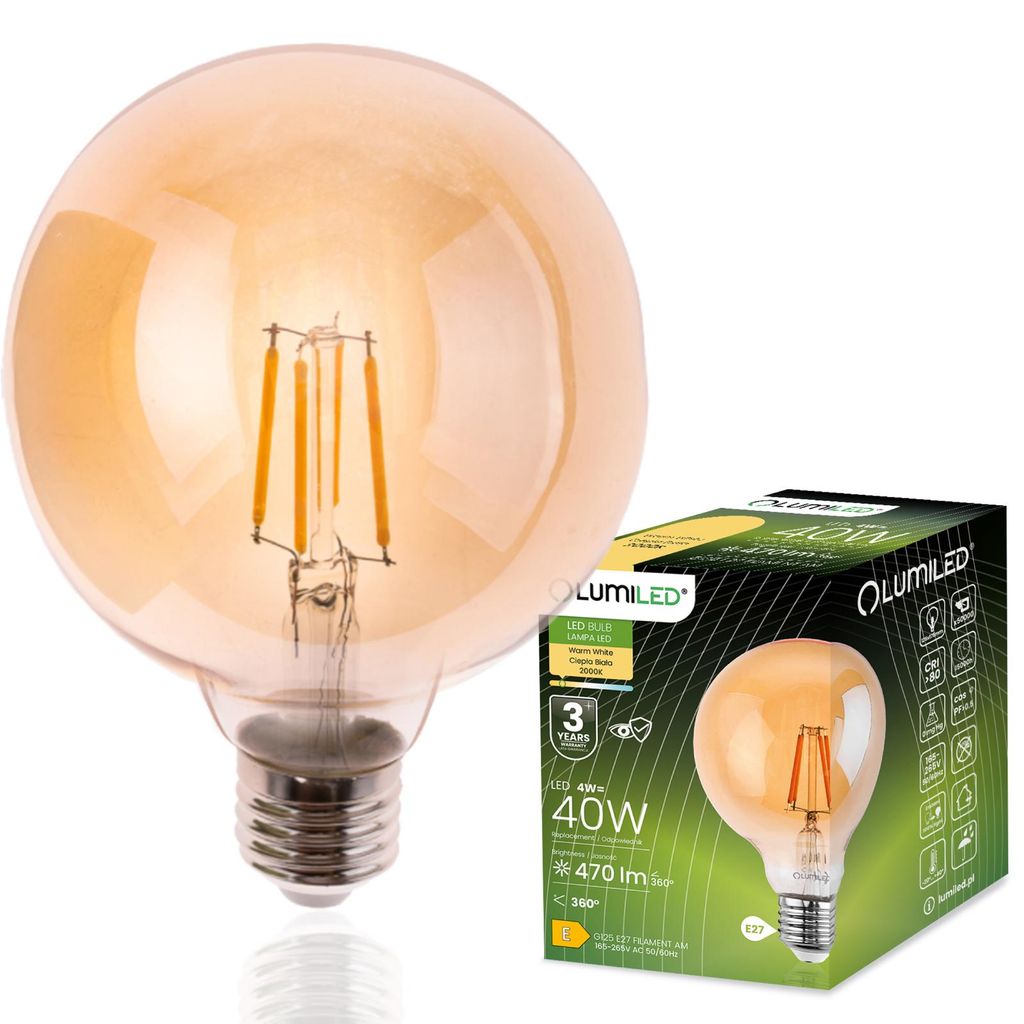 LUMILED G125 E27 LED Vintage Lampe 4W (Entspricht 40W), 470 Produktbild 