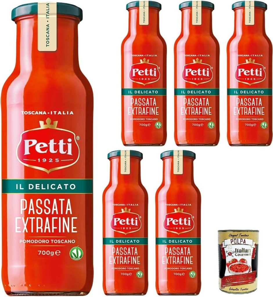 Petti Il Delicato, Passata di Pomodoro Extra fine Extra feines Tomatenpüree 6x700gr + Italian Gourmet polpa 400g