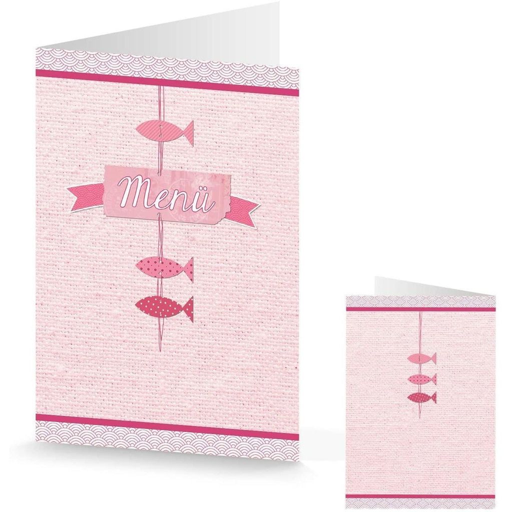 Logbuch-Verlag 10 Menükarten rosa Fische maritim DIN A5 Speisekarte zum Bedrucken Beschriften - maritim pink rosé - Taufe Kommunion20 Stück