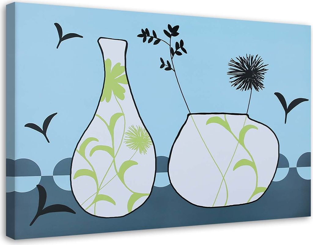 Leinwandbild blumen in einer vase - abstrakt 60x40 cm Feeby blau wandbild bereit zum aufhängen