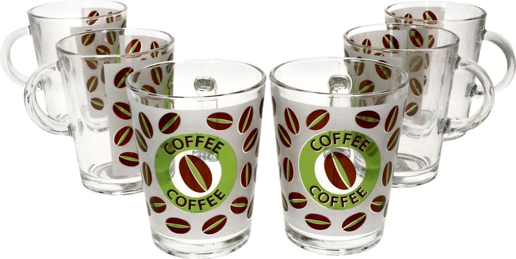 6er Set Cremona Glas-Kaffeebecher m. Henkel 320ml grün