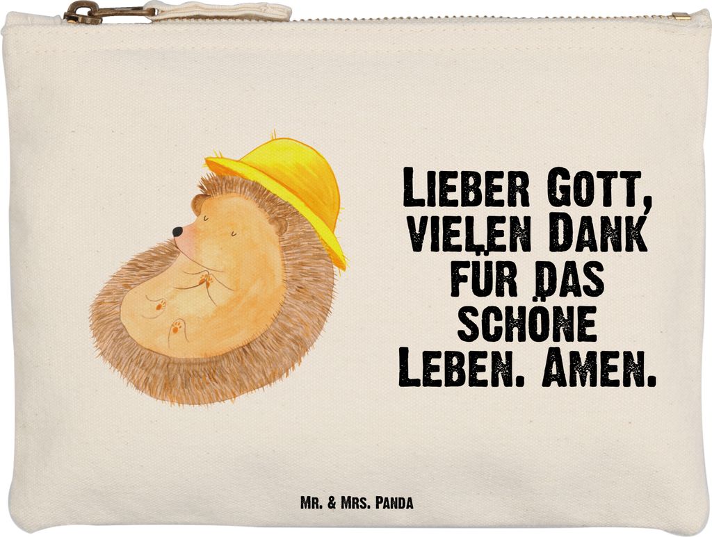 Mr. & Mrs. Panda Schminktäschchen Igel Beten Größe M - Weiß - Geschenk, beauty tasche, Genießen, Mäppchen, Lustige Sprüche, Sonnenhut, Feder...
