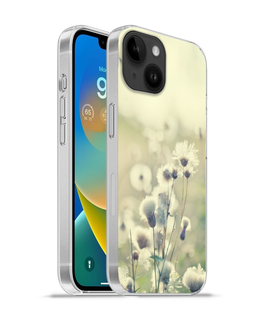 MuchoWow Handyhülle Schutzhülle Hülle für Apple iPhone 14 - Softcase Blumen - Feld - Weiß Silikon Softcase Handy Hülle - Mobiltelefonhülle