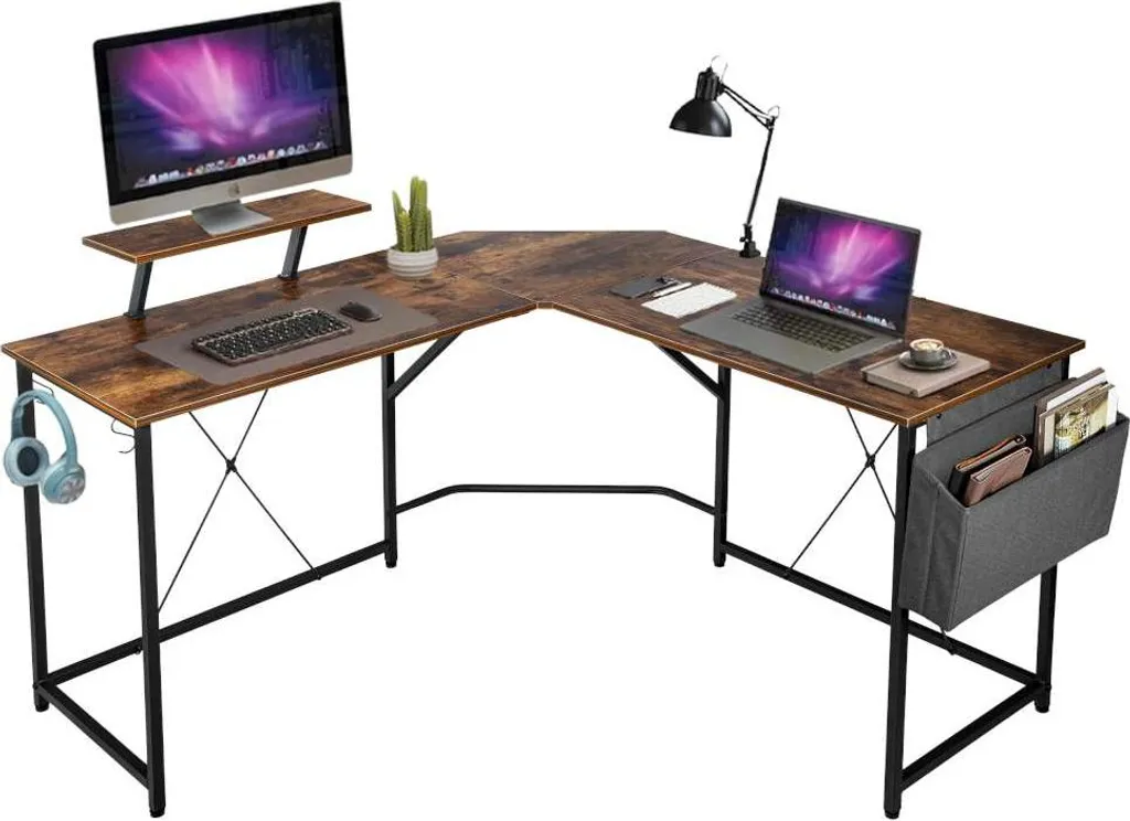 Bureau d'angle AMORA RUSTIC avec rallonge pour télétravail et gaming
