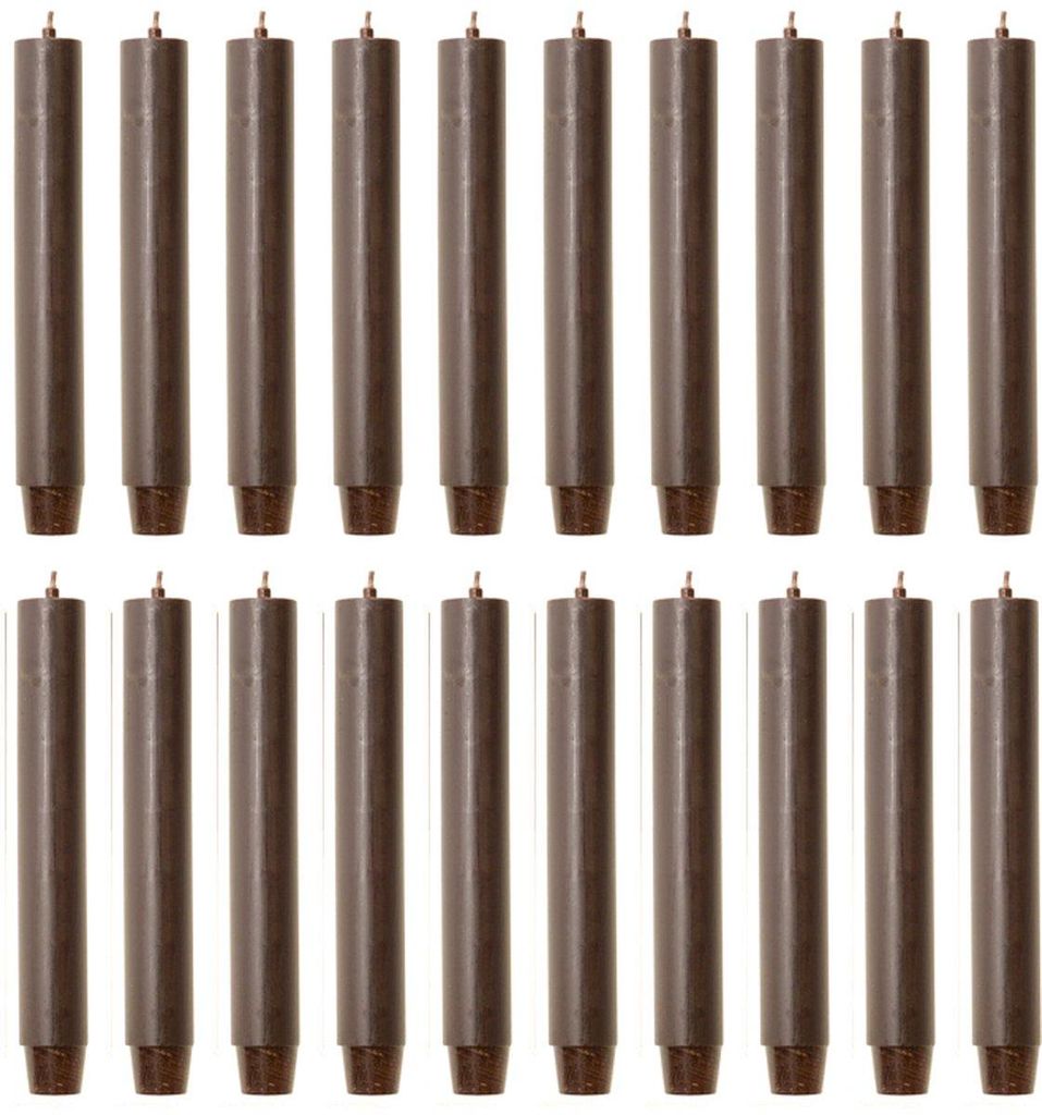 Rustik Lys Tischkerzen, 20er-Set – 2,6 x 18 cm – Braun – Leinenoptik – Hochwertige Spitzkerzen