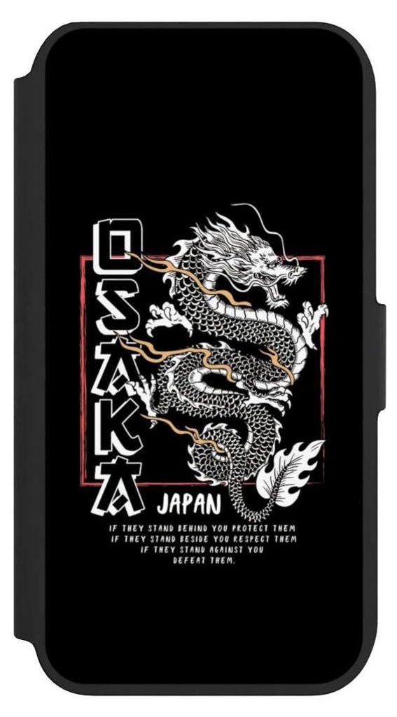 NIVOCASE Klapphülle für Apple iPhone 7 Handyhülle aus Kunst Leder NIVOflip schwarz Drache Japan Meer