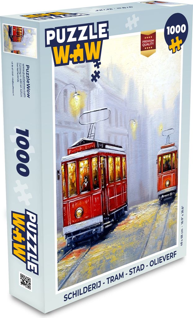 MuchoWow Puzzle 1000 Teile Gemälde - Straßenbahn - Stadt - Öl - Spielzeug - Alt und Jung - Spiele - Puzzeln
