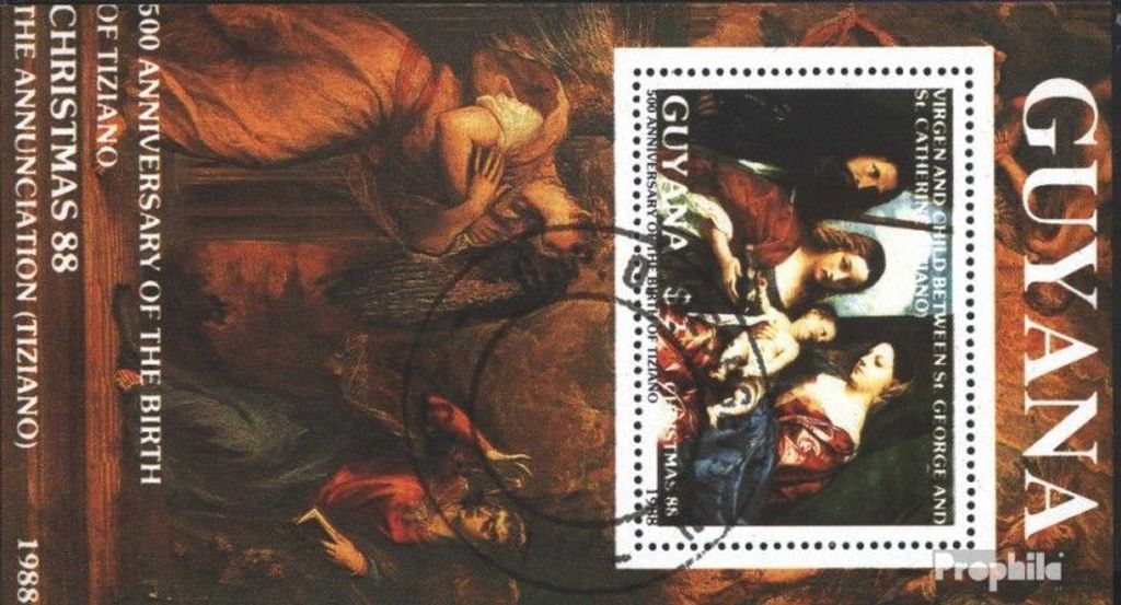 Briefmarken Guyana 1988 Mi Block27 (kompl.Ausg.) gestempelt 500. Geburtstag von Tizian