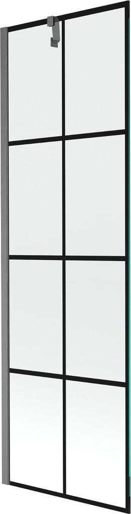 Mexen Next 1-flügelige Badewannenabtrennung 60 x 150 cm, schwarzes Muster, gebürstetes Gun Gray - 895-060-000-00-77-66
