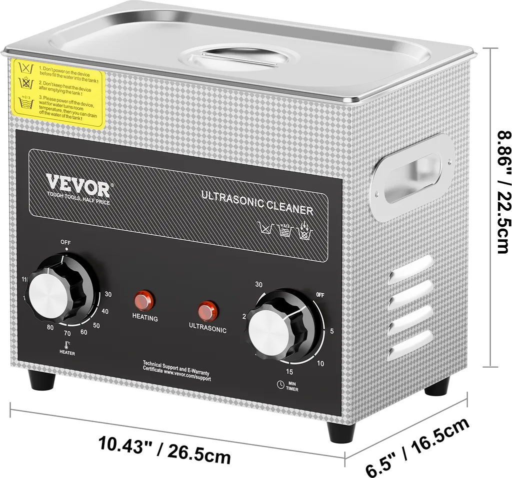 VEVOR 3L pulitore ad ultrasuoni con timer di riscaldamento e cestello macchina digitale professionale a cavitazione sonica, 120 W macchina di pulizia per strumenti di orologio occhiali monete parti metalliche strumenti argento - 8