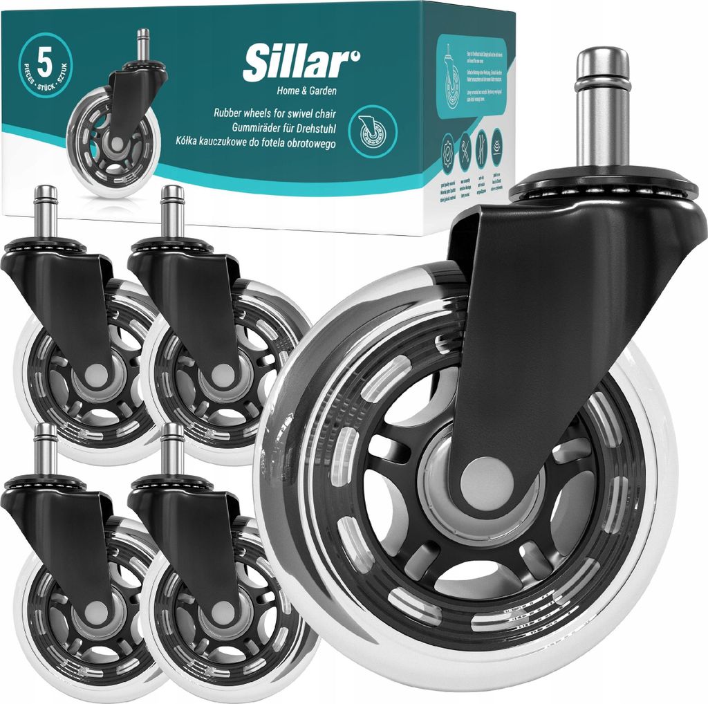 Sillar Bürostuhl Rollen 5er-Set Rollen für Bürostühle Ersatzräder für Bürostühle auf Teppich- und Parkettböden 11x22mm sie passen nicht zu...
