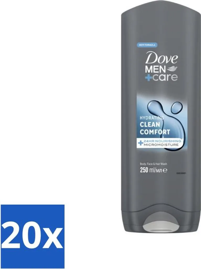 Dove Men+Care Clean Comfort 20 Pezzi - Stock Risparmio Gel Doccia 250ml