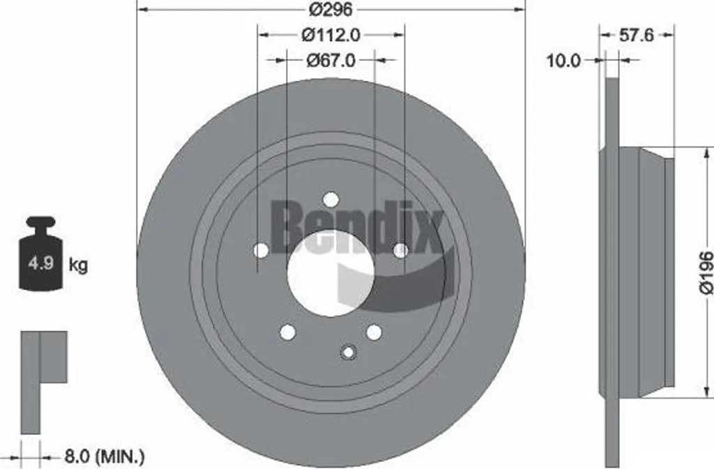Disque de frein fonte haute teneur carbone Bendix BDS1067 pour Viano