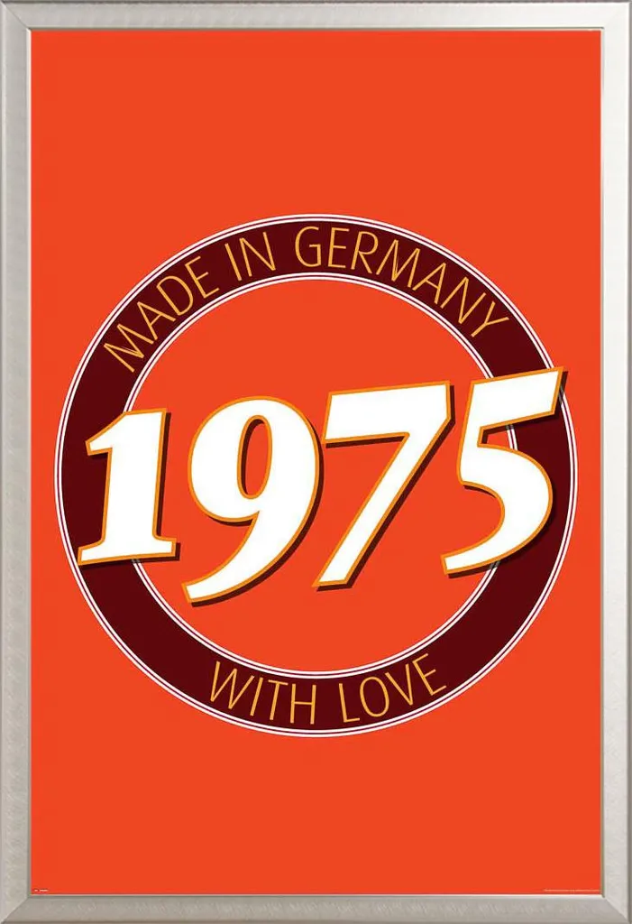 Poster di compleanno - Poster - 1975 - Germany + cornice rimovibile, Shinsuke® Maxi alluminio argento, vetro acrilico