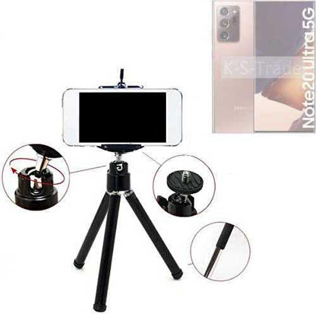 K-S-Trade Smartphone Stativ Dreibein kompatibel mit Samsung Galaxy Note20 Ultra Tripod aus Aluminium Klemmstativ Stativ Adapter für Mobiltelefone