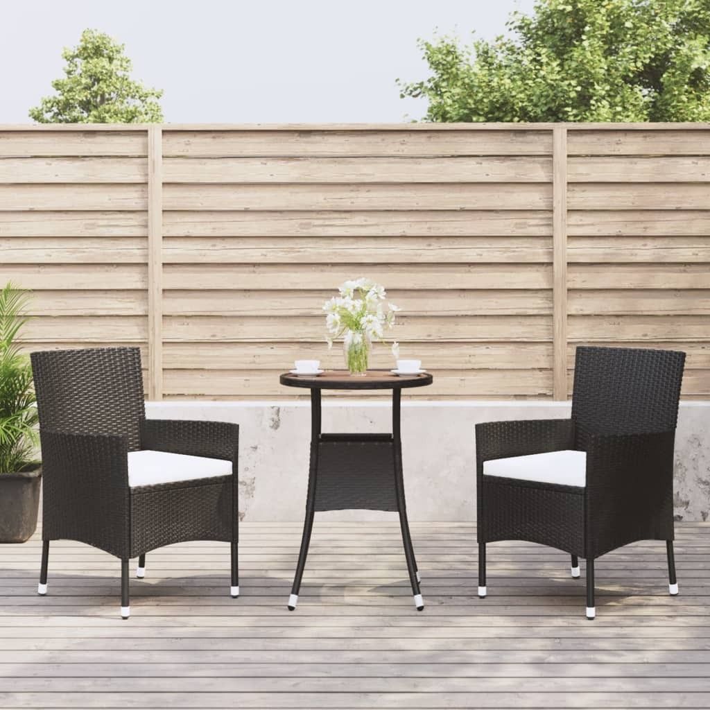 "Rabatt" 3-tlg. Garten-Bistro-Set - mit tishe & Stuhl - mit Kissen Schwarz Poly Rattan - Lounge-Dining set CC8091